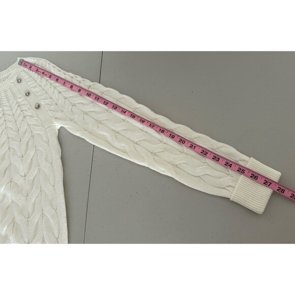 Talbots Ivory Cable Knit Sweater Women Size XS Crew Neck Silver Buttons New - Picture 6 of 8